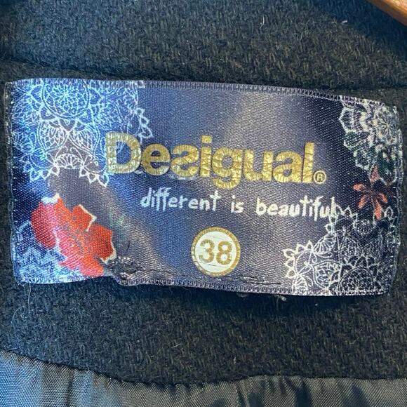 Desigual Wool Blend Patch Pocket Black Coat size 38 / Small - Picture 6 of 7